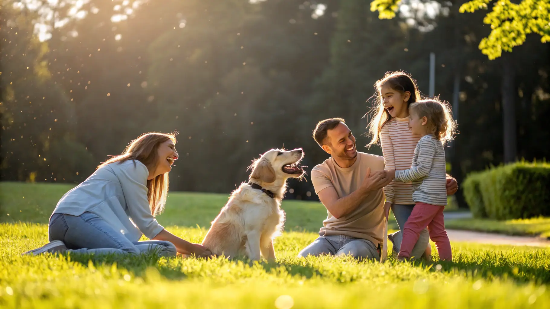 Family together with, pet retriever