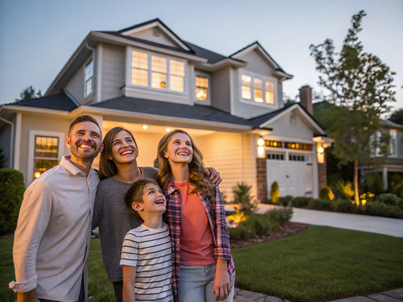 A photo of a family smiling and embracing after a successful move, representing the positive impact of The MoveAway Project.